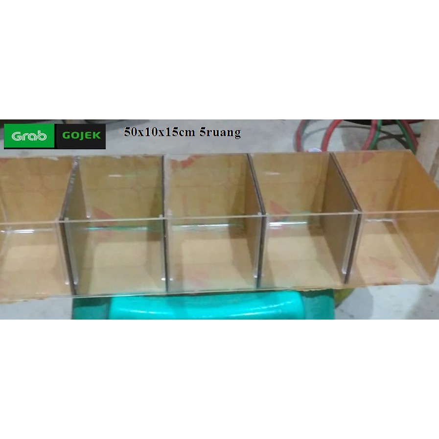 Aquarium kaca,soliter sekat 5, soliter 5 ruang 50x10x15cm 5 ruang