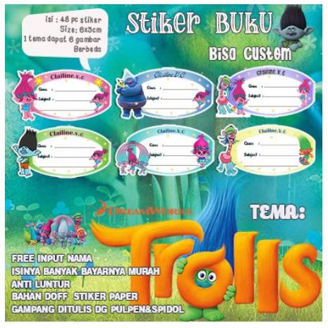 

48pcs STIKER BUKU tema Unicorn,Trolls,Xmas,Cute Girls,Frozen,Hello Kitty,Little pony,Maruko