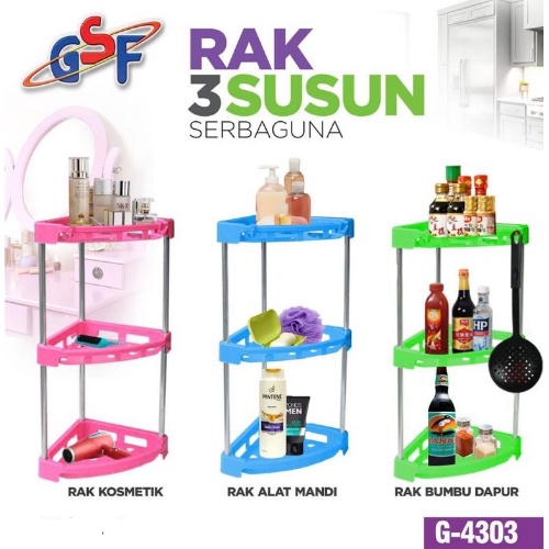 Rak Sudut 3 Susun Rak Serbaguna GSF G-4303 - TERBARU Rak Kosmetik - Rak kamar Mandi - Rak Bumbu Dapur