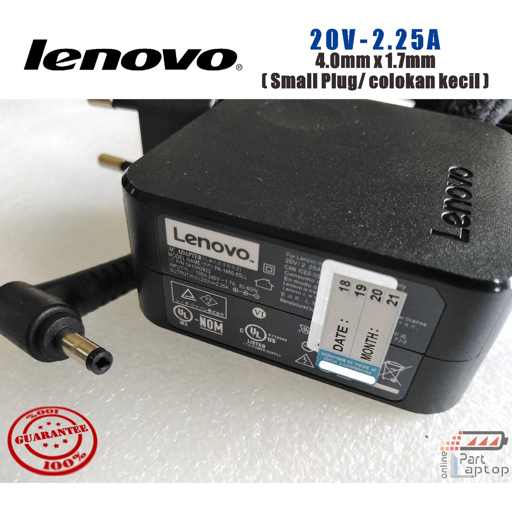 Adaptor Charger Cas Laptop Lenovo 20v 2.25a SMALL PLUG ORIGINAL