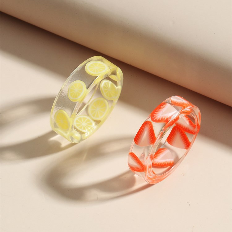 Creative Cute Transparent Resin Ring Simple Fashion Fruits Finger Ring Women Jewelry  Accessories