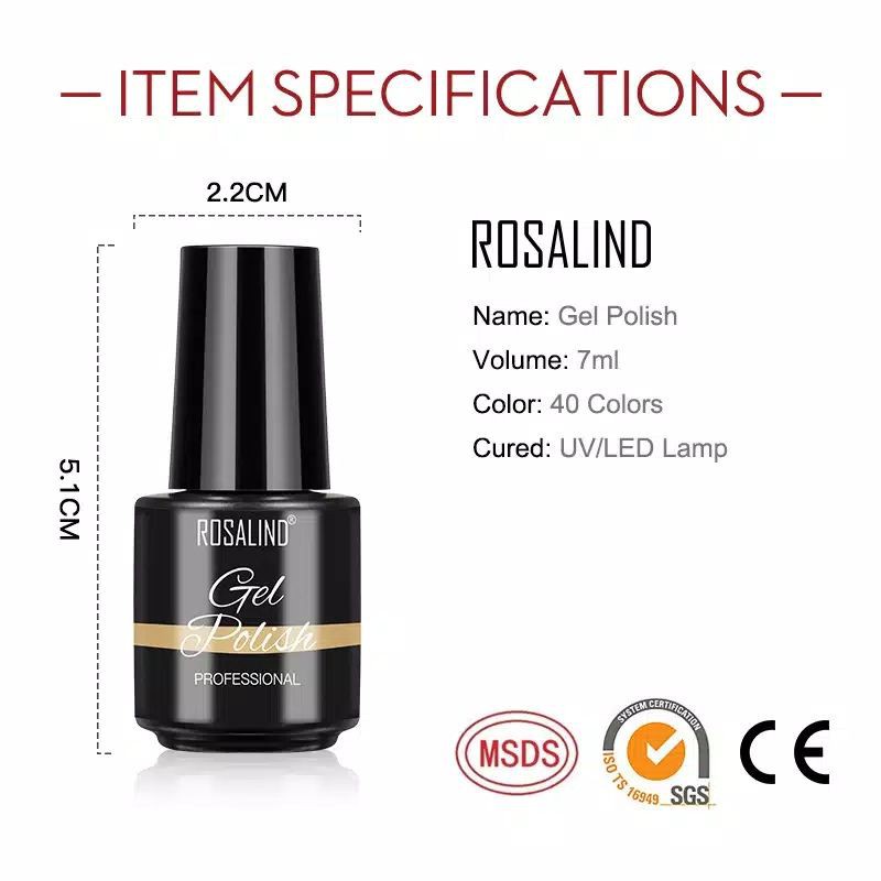 ( 01-40 ) ROSALIND Gel Nail Polish UV LED Nail Art / Kutek / Cat Kuku Murah Bagus