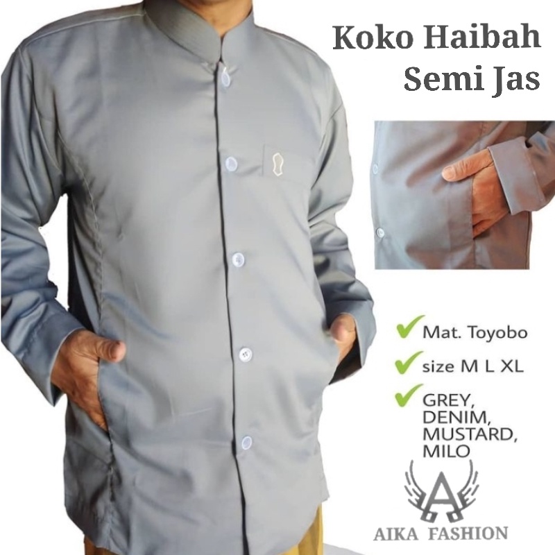 Baju Koko Haibah Terompah Polos Jumbo Lengan Panjang Putih