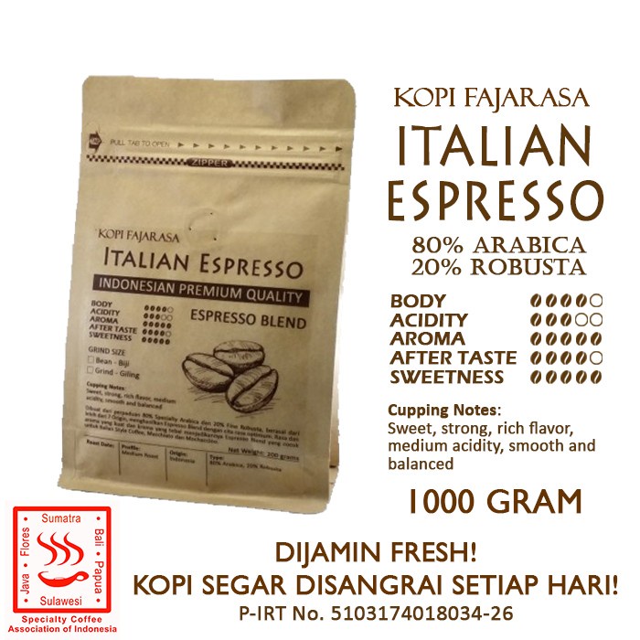 

DISKON - (BISA COD) Kopi Fajarasa Italian Espresso Biji Kopi Espresso Blend 1 kg - Giling Halus