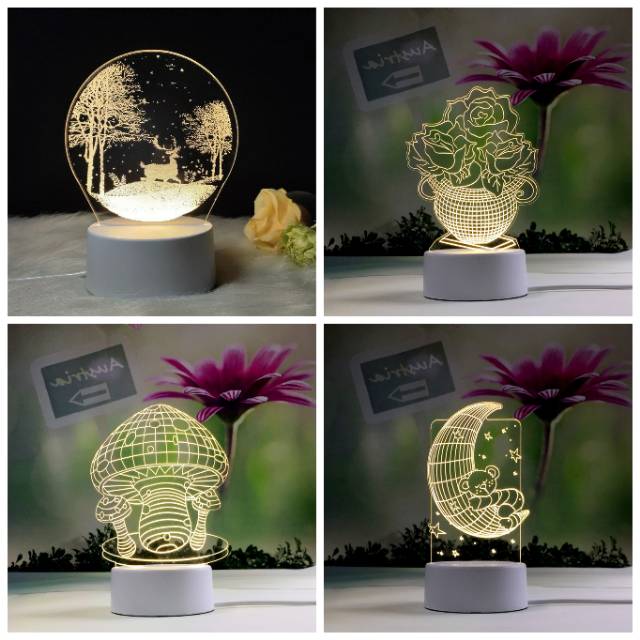 3 warna Lampu 3D meja hias tidur 3 dimensi akrilik, acrylic, LED led lamp gift illusion