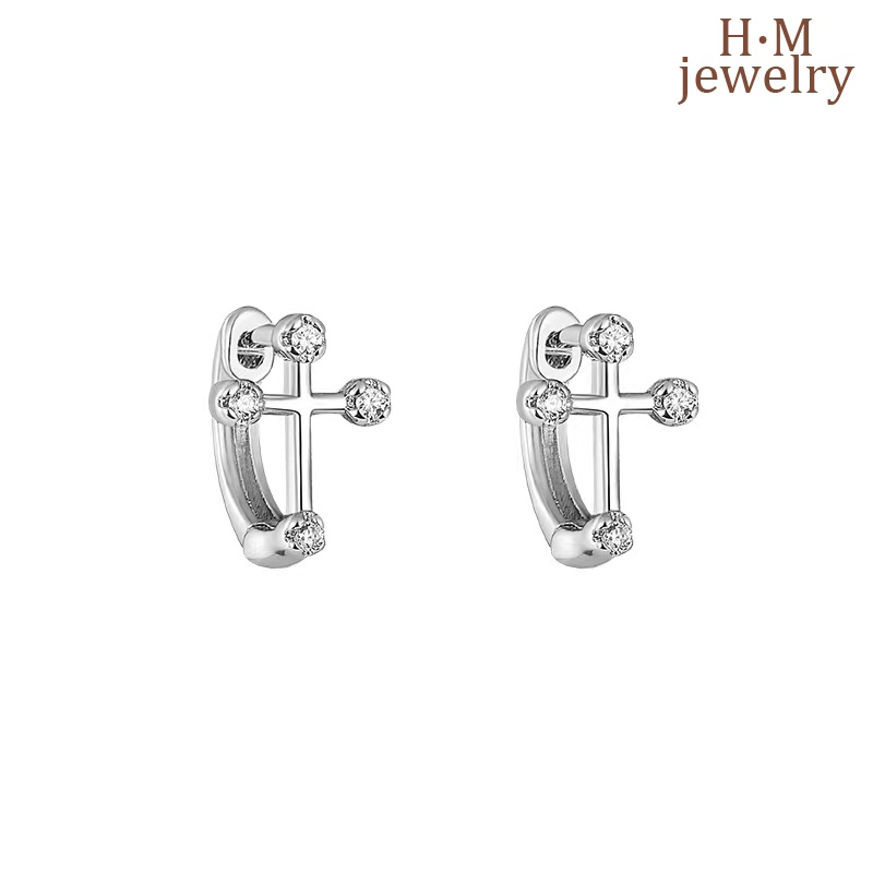 Anting Tusuk Motif Salib Simple Bahan Sterling Silver 925 Untuk Wanita