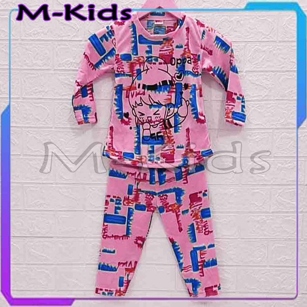 MKids88 - Baju Setelan / Baju Tidur Anak Perempuan Motif TieDye Gambar OPPA Korea