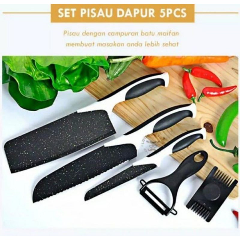 Pisau Set Batu Maifan 5in1 Ceramic Granite Kitchen Knife