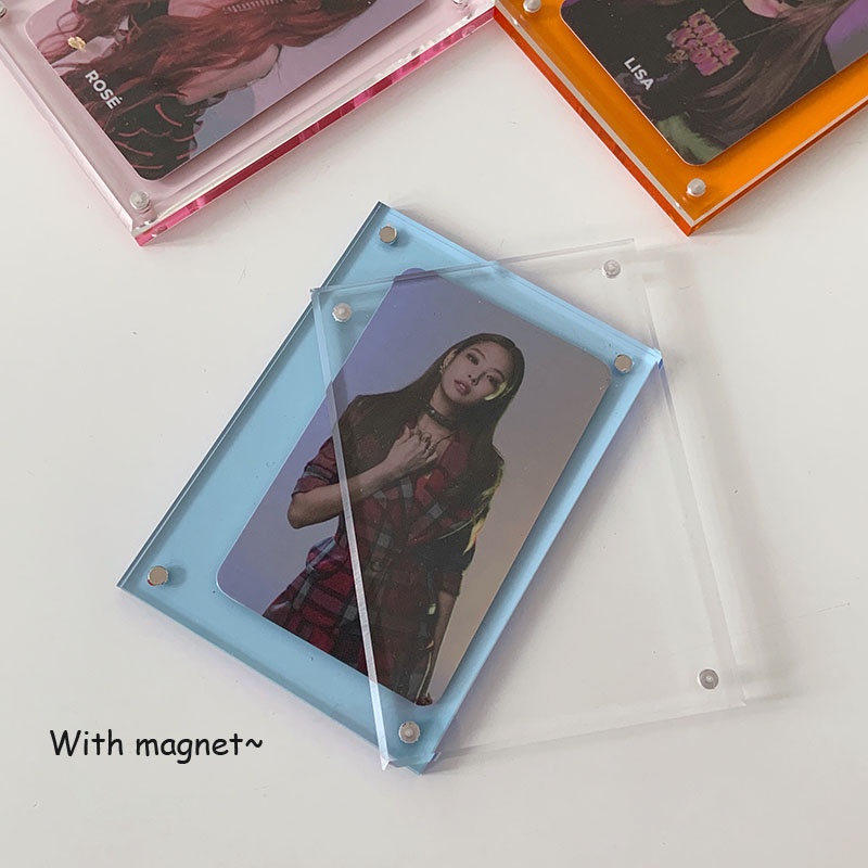 Ins Bingkai Foto Akrilik Bening Warna-Warni 3inci Magnetic Frame Holder Desktop Photocard Display