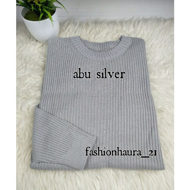 BEST SELLER BOXY ABG SWEATER RAJUT JUMBO WANITA OVERSIZE BAJU RAJUT POLOS HALUS ATASAN WANITA RAJUT PREMIUM-abu silver