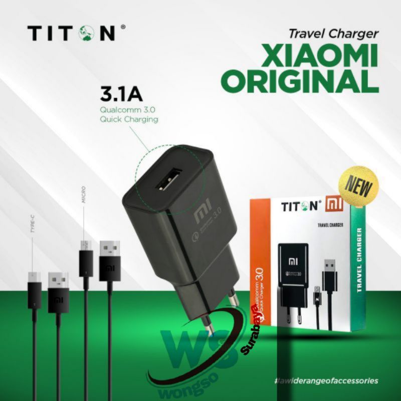 CHARGER CASAN CAS XIAOMI MICRO USB QUICK CHARGER 3.0 ORIGINAL BY TITON FAST CHARGING