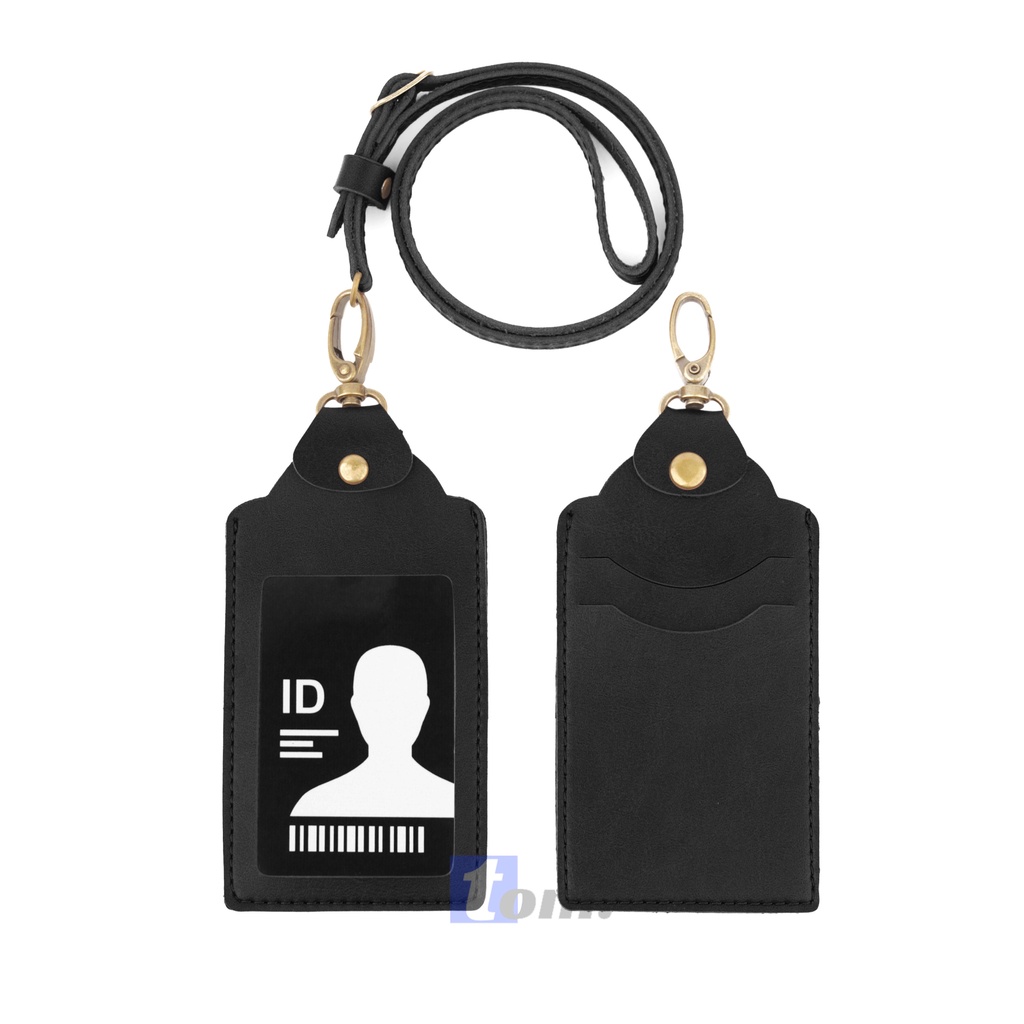 QUICK HITAM Name Tag ID Card Holder / Gantungan Kartu Nama / Tali ID Card Nama Kulit Slot Kartu