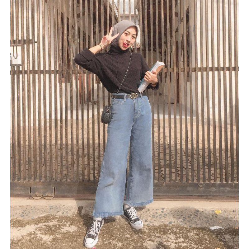 Celana Highwaist Kulot Jeans Wanita Rawis