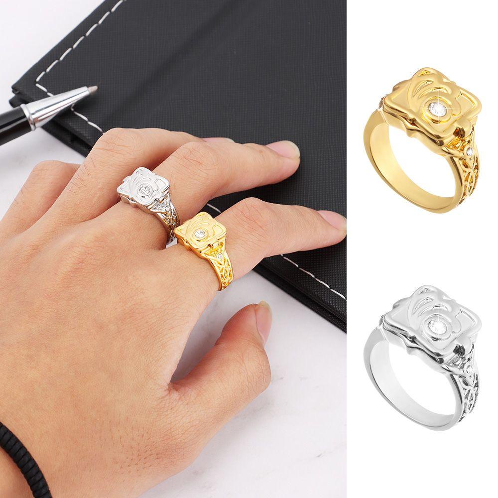 Preva Cincin Antik Pria Cincin Antik Cincin Peti Jenazah Pria Fashion Rahasia Ukir Kerang Mewah Berlian Putih