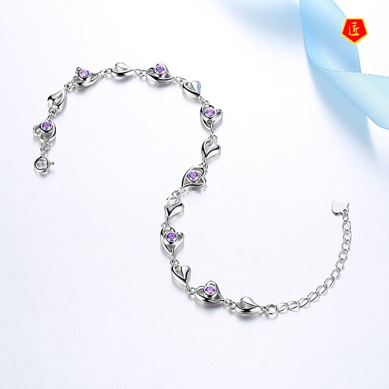 [Ready Stock]Fashion Heart-Shaped 925 Silver Diamond Bracelet