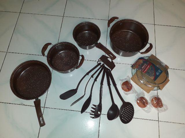 Free Bubble Wrap Panci Teflon Set 13pcs Tri J/ Panci Set Marble 13pcs