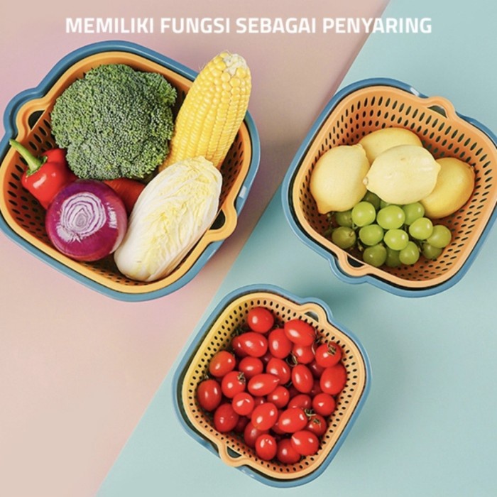 SET 6 in 1 Keranjang Baskom Pengering Peniris Sayuran Buah Wadah Cuci