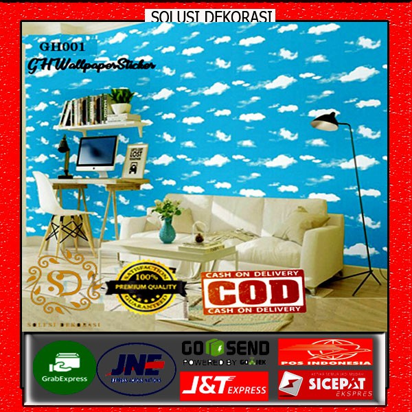 [Paket 3 Rol] Walstiker 45 cm x 10 meter | wallpaper stiker dinding motif awan biru