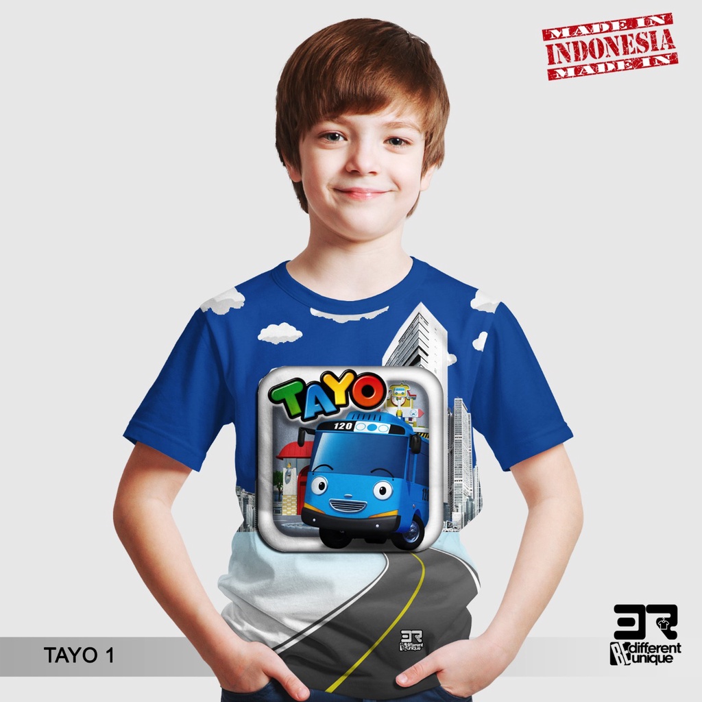 KAOS PRINT 3D DISTRO 3R UNISEX DEWASA & ANAK MOTIF KARTUN BUS TAYO ( TAYO 1 )