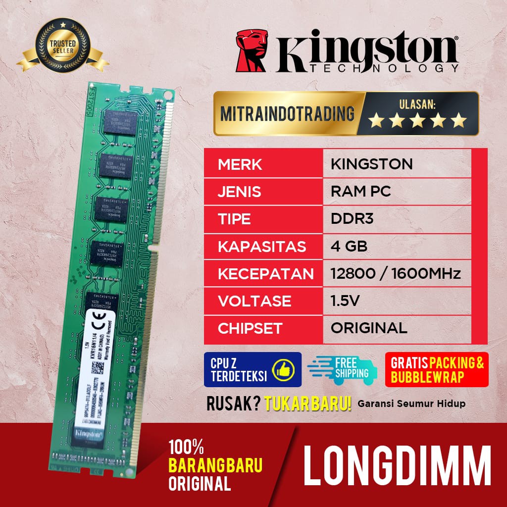 RAM KINGSTON LONGDIMM DDR3 4GB PC-12800