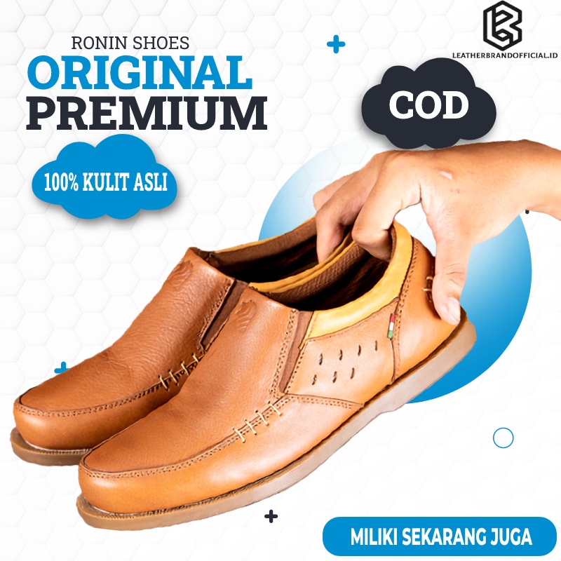 Sepatu Pria Kulit Asli Original Tanpa Tali Ronin Shoes Sip On Casual Sneakers Pria Original