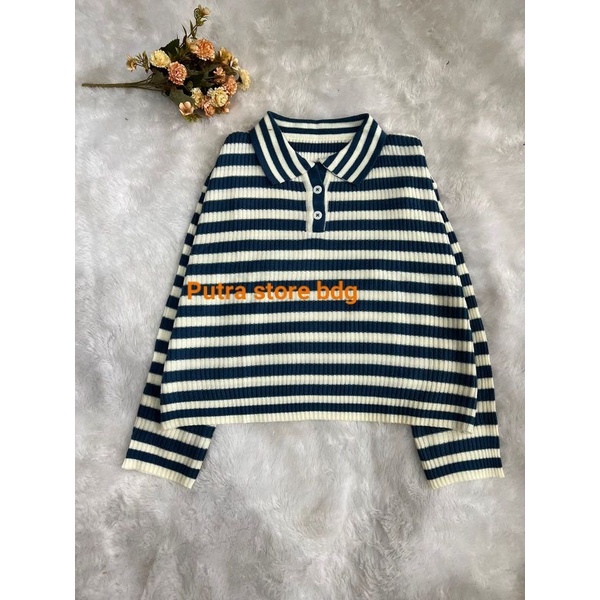 SIRENE SWEATER POLO KNIT STRIP ATASAN WANITA