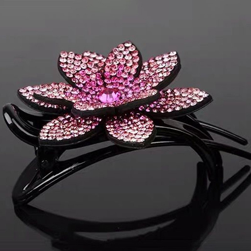 Rhinestone Double Flower Hair Clip Flexible Durable Women Dovetail Hair Clip