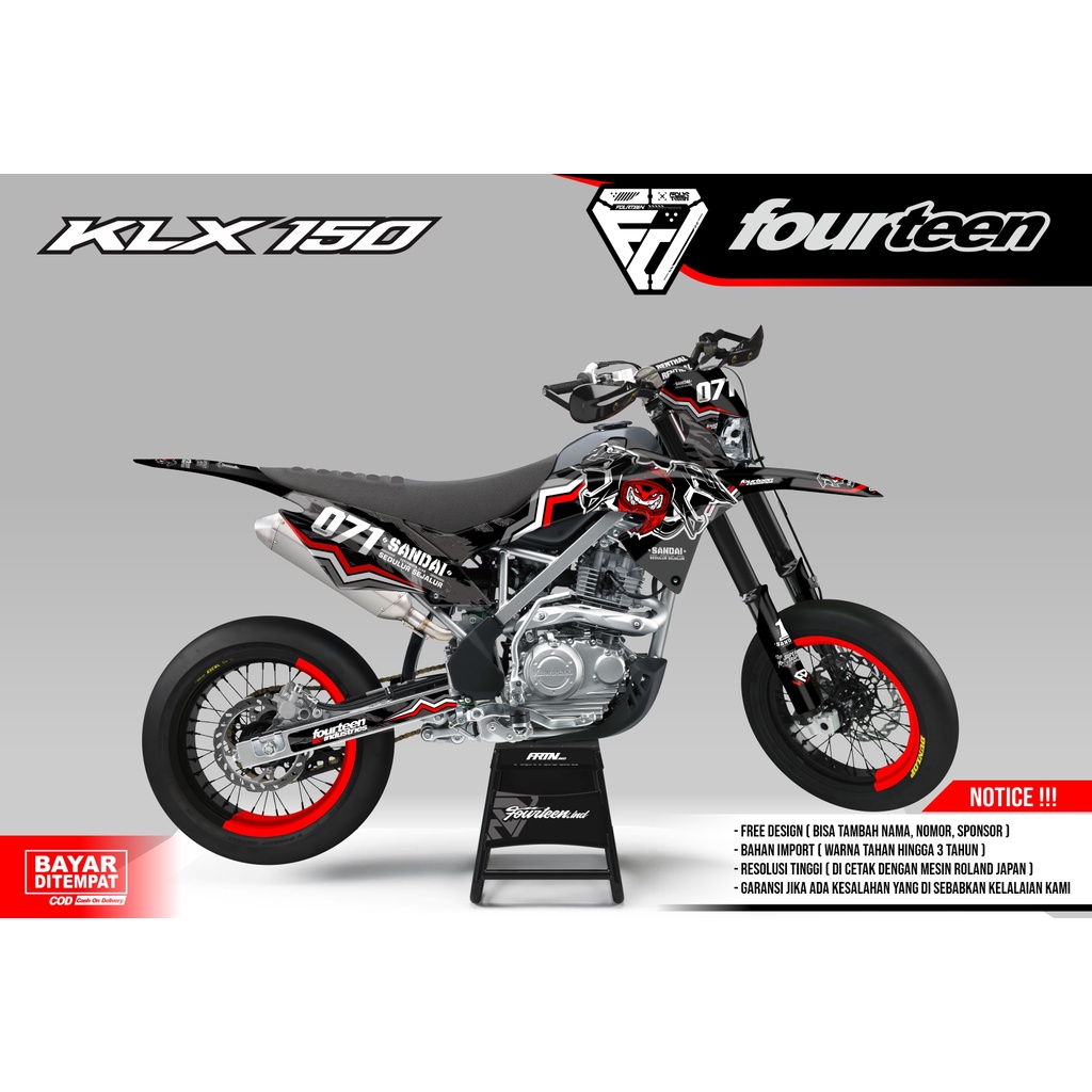 DECAL KLX 150 BF - stiker dekal klx full body custom supermoto merah hitam