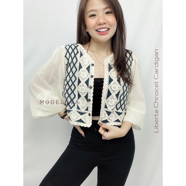 MDLV ~ 67110# Liberta Crochet Cardigan Atasan Blouse Import