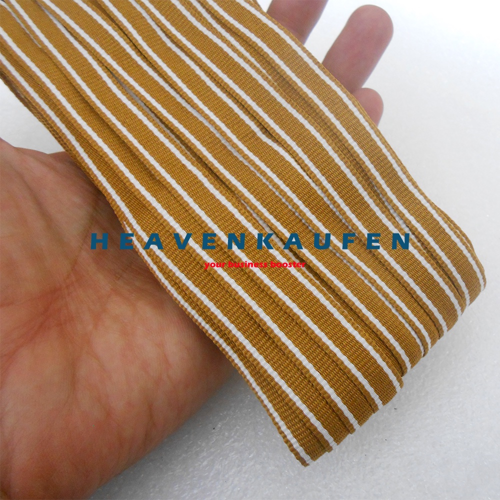 Webbing Strip Halus Lebar 1 cm Warna Kopi Susu Strip Putih Harga Per Rol isi 18 Meter