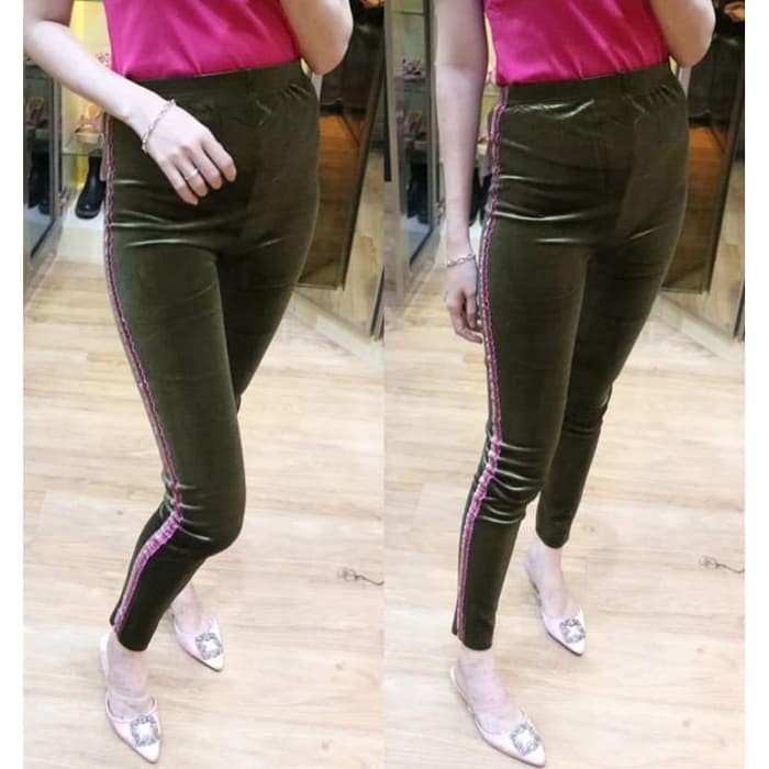 READY [Legging Gritel Green BC]Celana wanita bludru Hijau