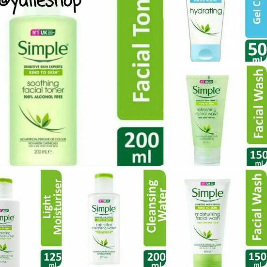 ✰ SIMPLE Facial Toner Moisturising Facial Wash Light Moisturiser Hydrating Gel Booster Micellar Wate