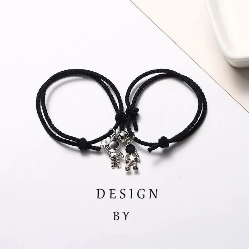 FerenHongXia 2Pcs / 1Pasang Gelang Tangan Kerincing Liontin Hitam Untuk Pasangan Pria dan Wanita Couple sepasang