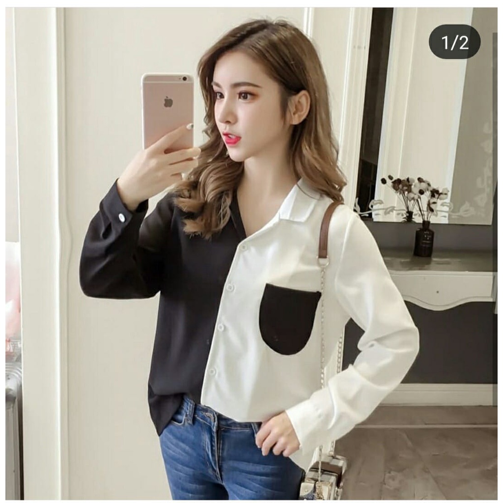 KEMEJA / ATASAN / PAKAIAN BAJU KOMBI TWISCONE WANITA PEREMPUAN CEWEK IMPORT