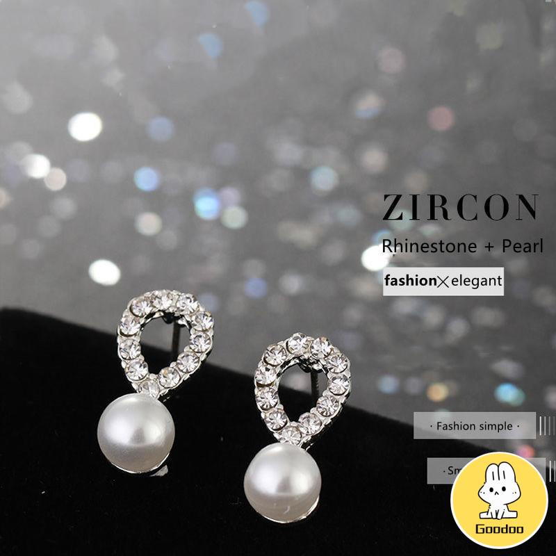 Anting Mutiara Pejantan Kristal Fashion Hati Mutiara Kristal Stud Anting-Anting Pesona Zirkon -Doo
