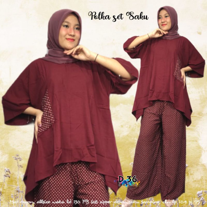 Polka Saku Set - Rayon Premium - Busui - One Set - Baju Kantor - Ori by Naura