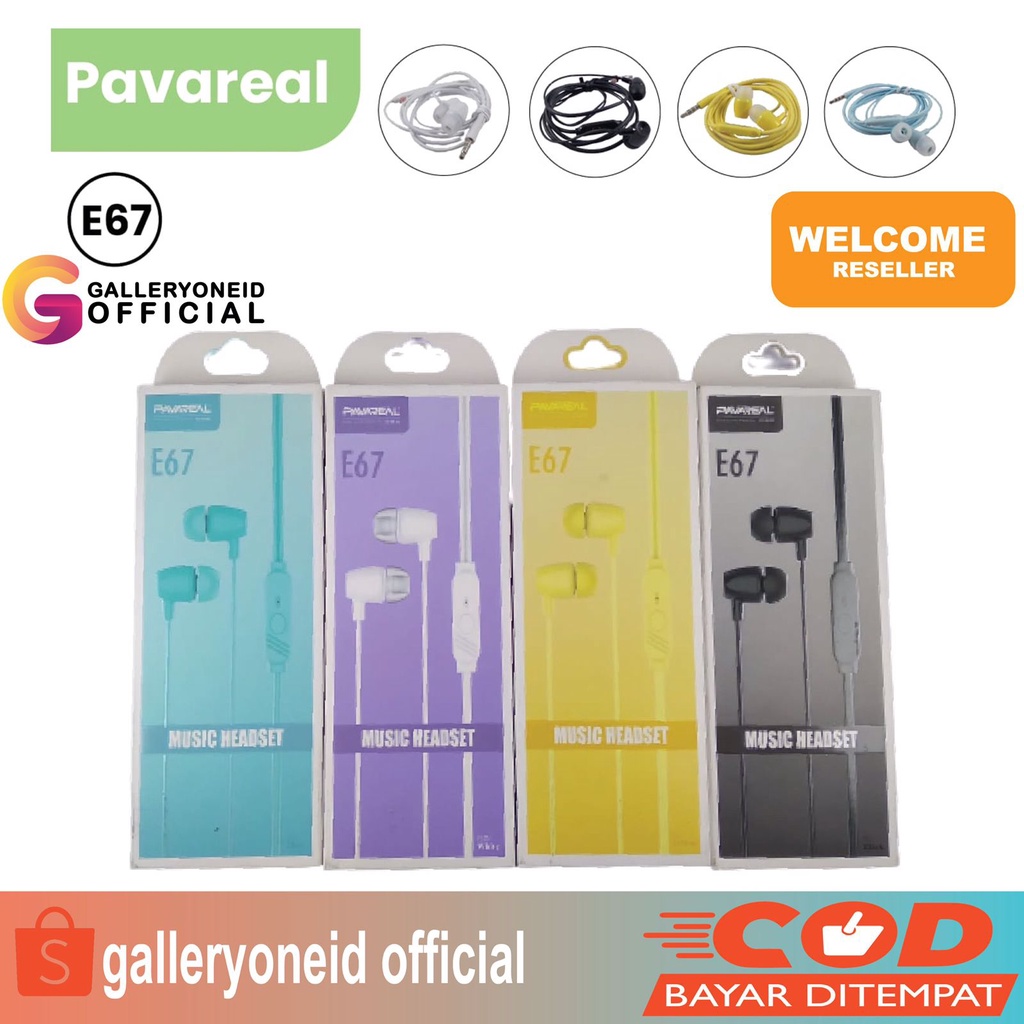 Pavareal E67 Headset Earphone Jack 3.5mm Handsfree Super Bass Premium Quality Aksesoris Handphone Hp GALLERYONE gallery one