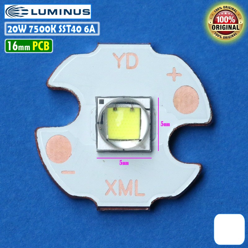 Led Sorot Luminus 20W 16mm SST-40 Putih 7500K SST40 Mata LED Senter Tembak 6A
