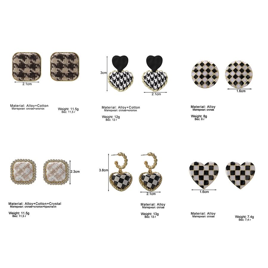 Anting Bentuk Hati Motif Kotak-Kotak Warna Hitam Dan Putih Gaya Vintage