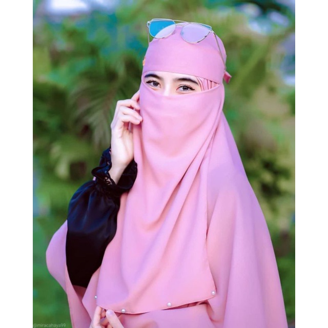 {SET NIQOB BANDANA PEARL} SHAWL NEELOFA PEARL PHASMINA INSTAN JUMBO 200 × 100