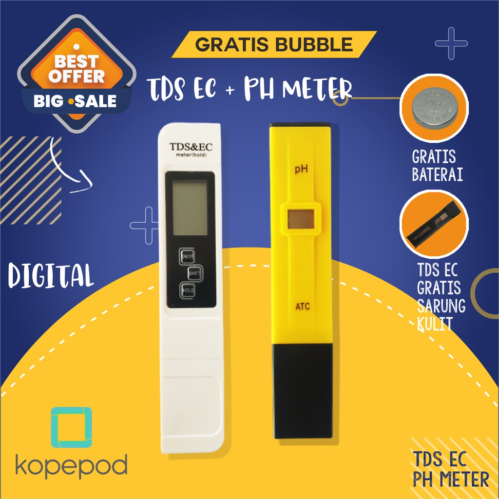 PH Meter dan TDS EC (PAKET) TDS Meter dan PH Meter PH Tester PH Meter Digital TDS EC Kopepod