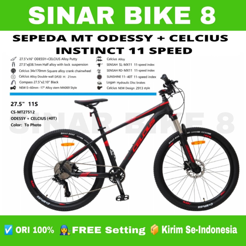 Sepeda Gunung Ukuran 27.5 MTB CELCIUS ODESSY INSTINCT Alloy 11 Speed Hidrolik