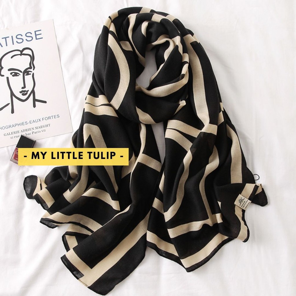 Syal Premium Pasmina Wanita Lebar Hitam Hijab Korea Keren Exclusive Pashmina Lebar Scarf Kantoran