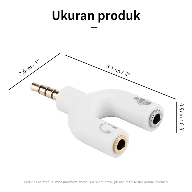 2in1 U Bentuk 3.5mm Audio Splitter Male To Dual Female Plug Stereo Audio (mikrofon &amp; stereo)