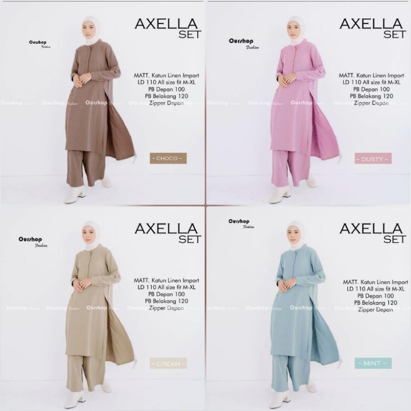 Axella Set/One Set/Setelan Hijab Wanita Long Tunik dan Celana Kulot Polos Terbaru Formal Casual Styl