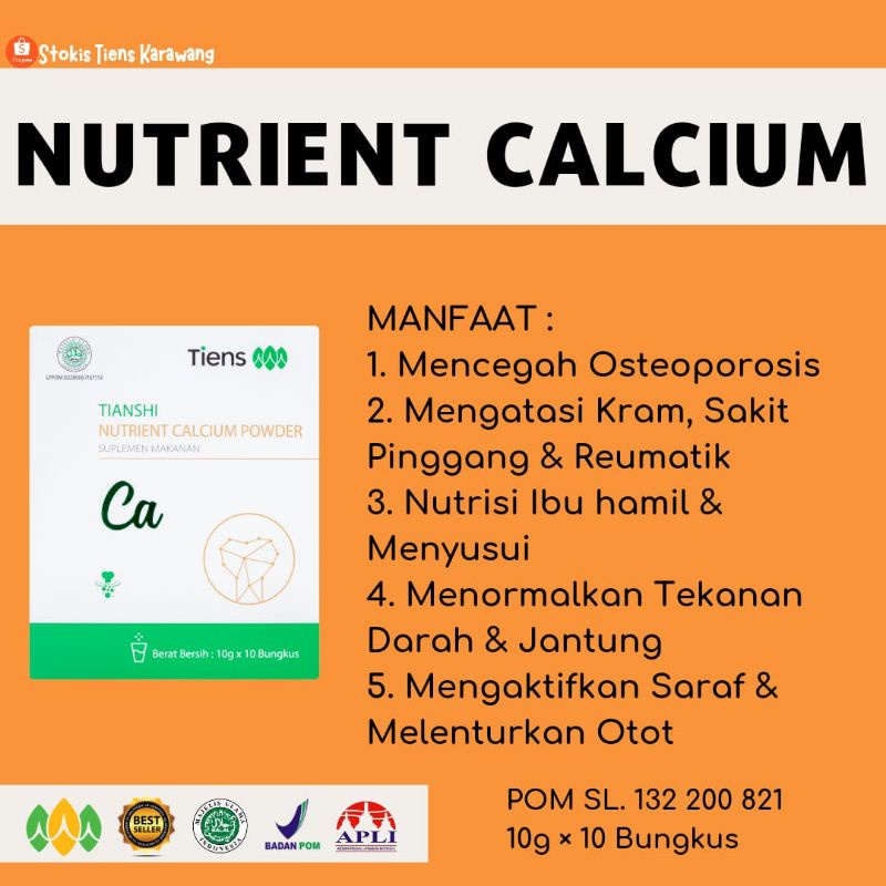 

Kalsium - Calsium Tiens | isi 10 sachet original | Susu Osteoporosis | Susu Patah Tulang