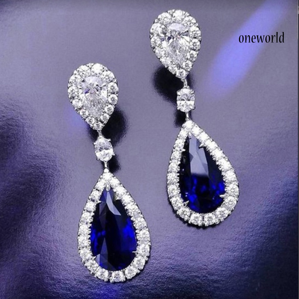 OW@ Fashion Round Teardrop Rhinestone Dangle Stud Earrings Bridal Party Jewelry Gift