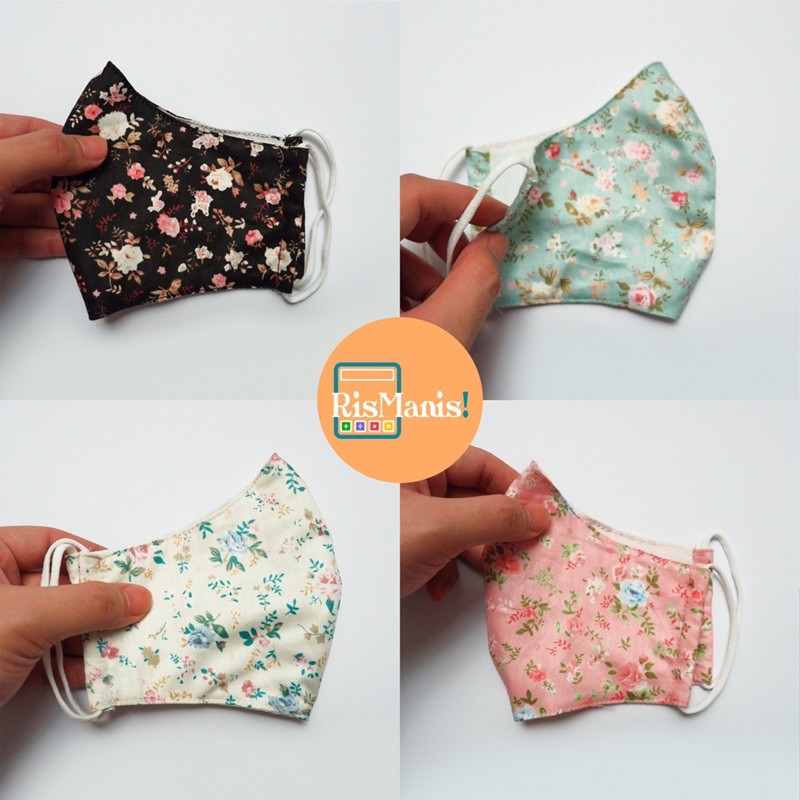 CUTE FACE MASK - Masker Kain Cantik Motif Bunga Imut Floral Lucu 2 Lapis Katun Jepang Nyaman Lembut