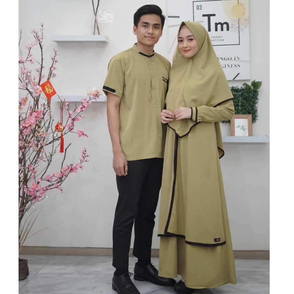 Gamis Couple Elegant Olive + Khimar