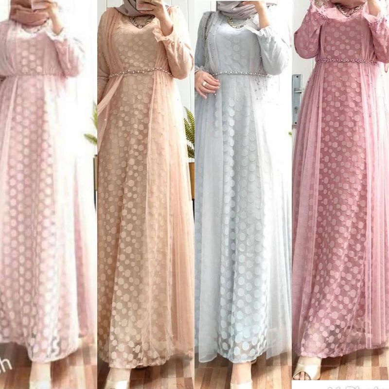 DRESS MAXI POLKA IMPORT MATT BROKAT TILLE CANTIK/GAMIS BROKAT PREMIUM